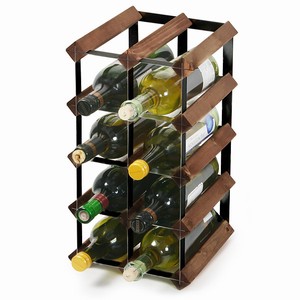 Traditional Wooden Wine Rack - Dark Oak and Black Steel