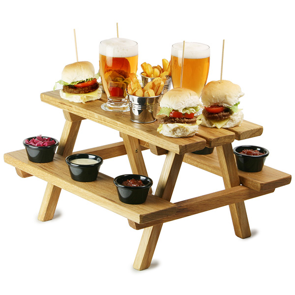 Miniature Oak Picnic Bench Serving Platter Barmans.co.uk