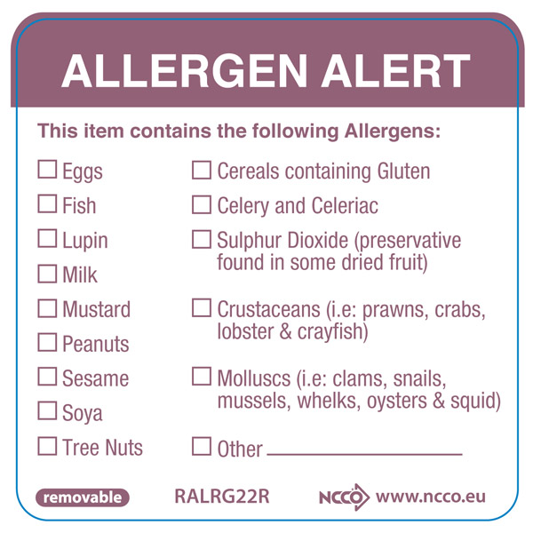 Food Allergen Warning Labels With Tick Boxes