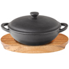 Utopia Cast Iron Mini Wok with Lid & Round Acacia Wood Board