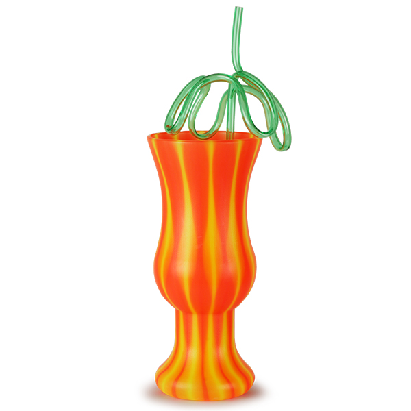 Plastic Luau Stripe Hurricane Cup with Palm Tree Krazy Straw 21.5oz